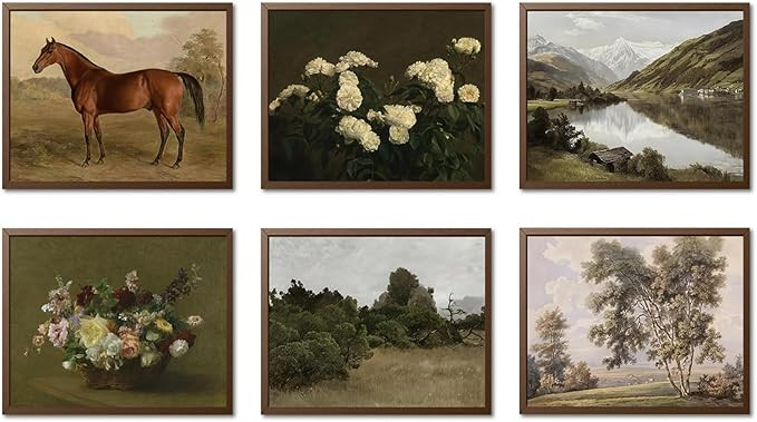 Mynotix Vintage Poster Set of 6, Rustic Eclectic Wall Art, Horse Floral Wall Decor Botanical Moun... | Amazon (US)