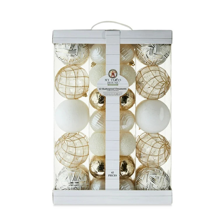 My Texas House Hanging Shatterproof Ornament Set, White and Gold, 62 Count - Walmart.com | Walmart (US)