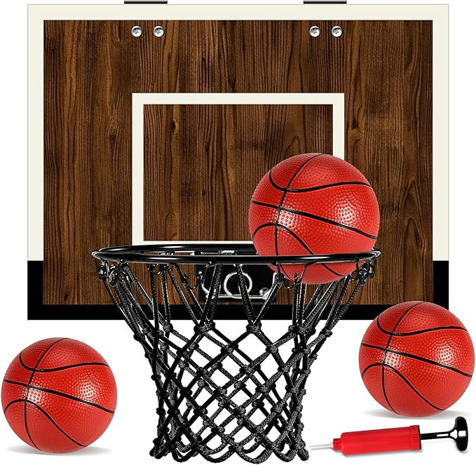 Indoor Mini Basketball Hoop Set – Over The Door with Wood Backboard & Iron Rim – Includes 2 B... | Amazon (US)