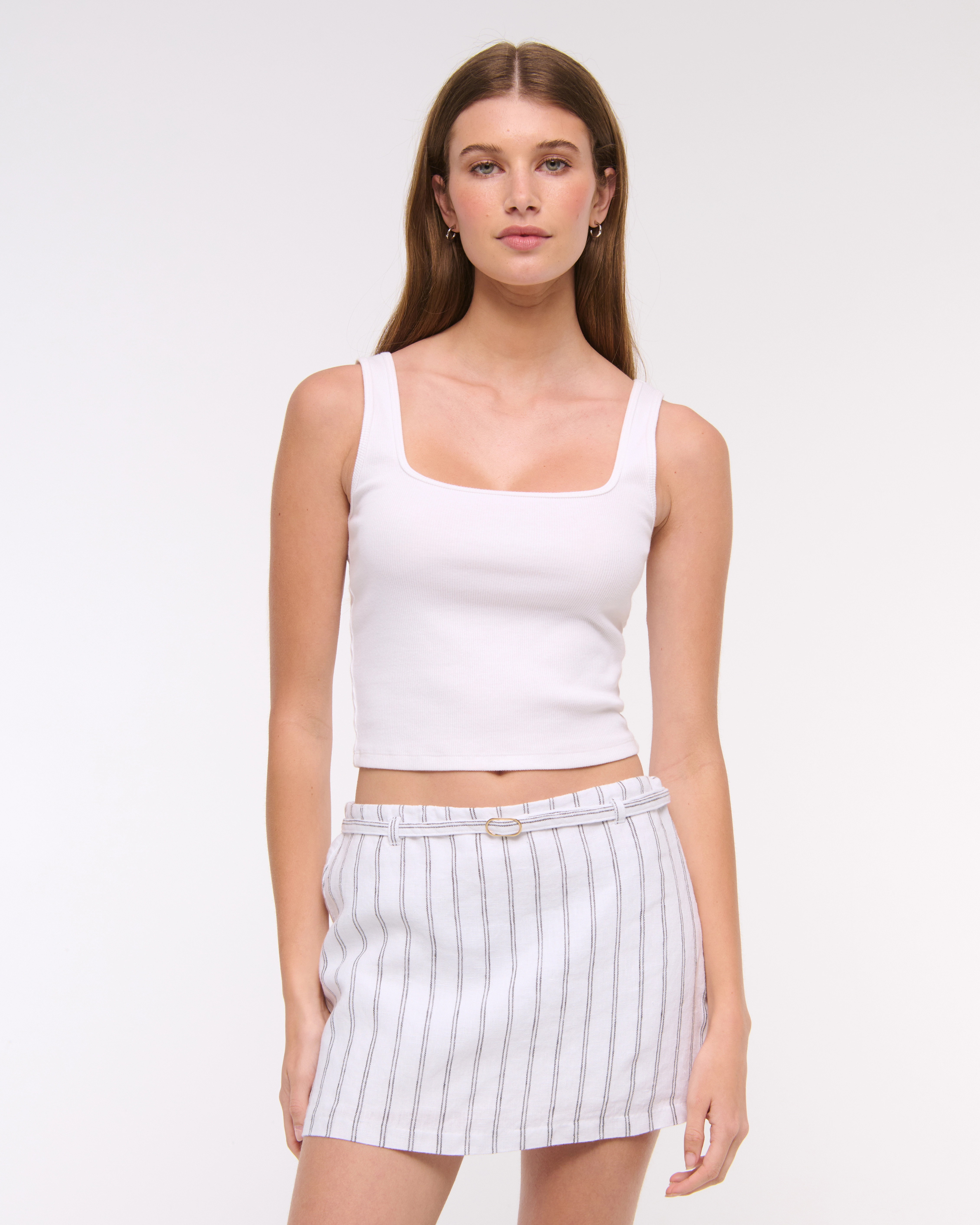 Mid Rise Premium Linen Belted Mini Skort | Abercrombie & Fitch (US)