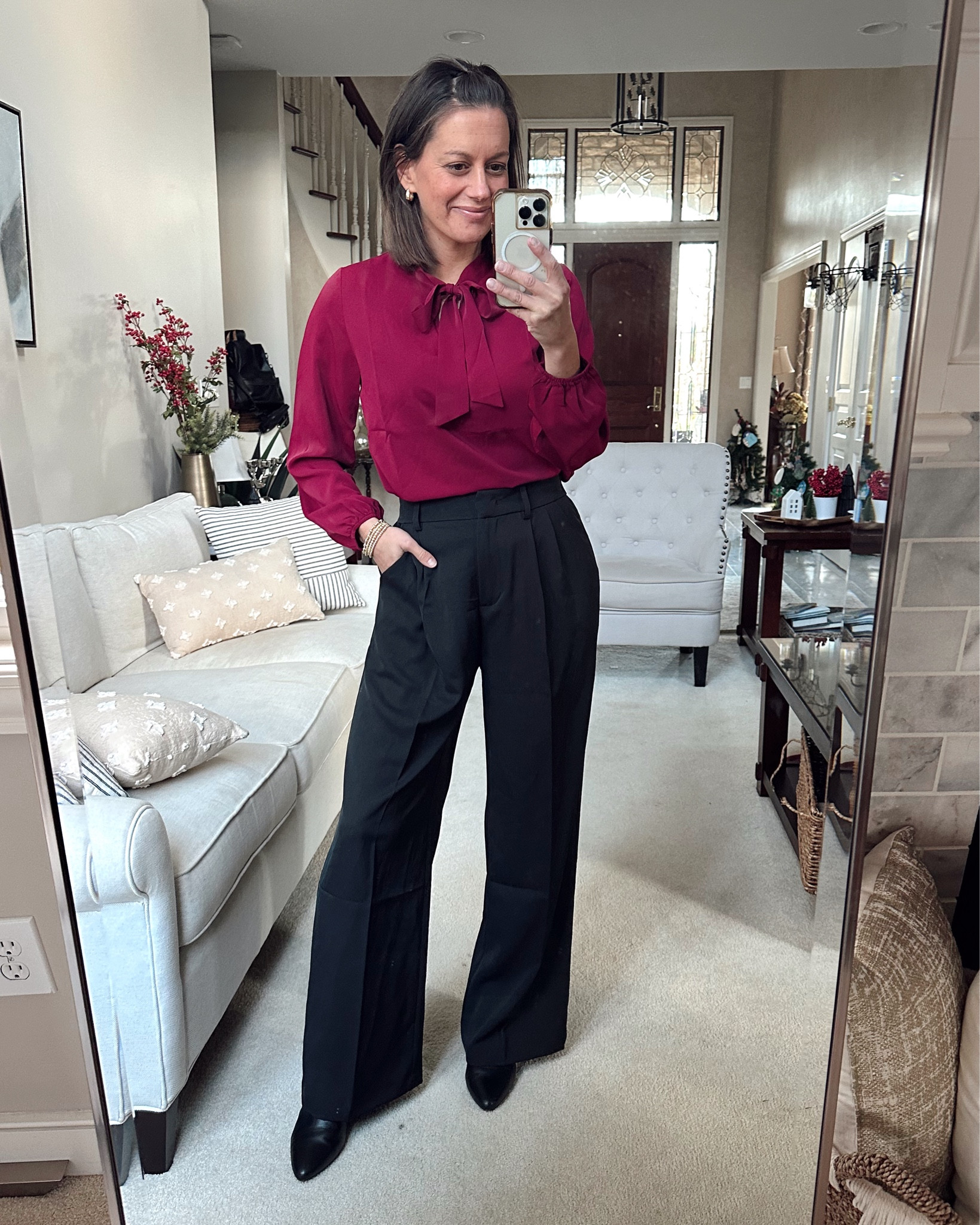 Amazon holiday outfit - work party outfit.

Amazon blouse runs true to size - I’m in the small. Amazon black pants run true to size I’m I. The small. Boots run true to size.



#LTKHoliday #LTKSeasonal #LTKWorkwear