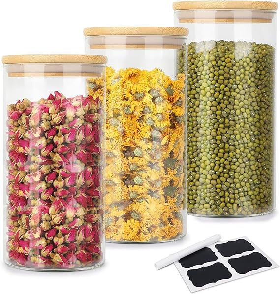 40.5OZ Glass Food Storage Containers Jars, 3 Pack Glass Storage Canister Cookies Jars with Airtig... | Amazon (US)