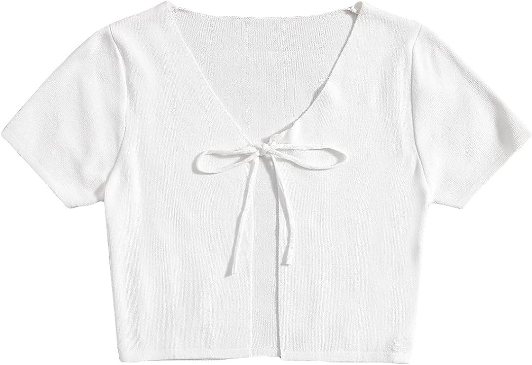 Floerns Women's Tie Front Long Sleeve Rib Knit Cardigan Crop Top | Amazon (US)