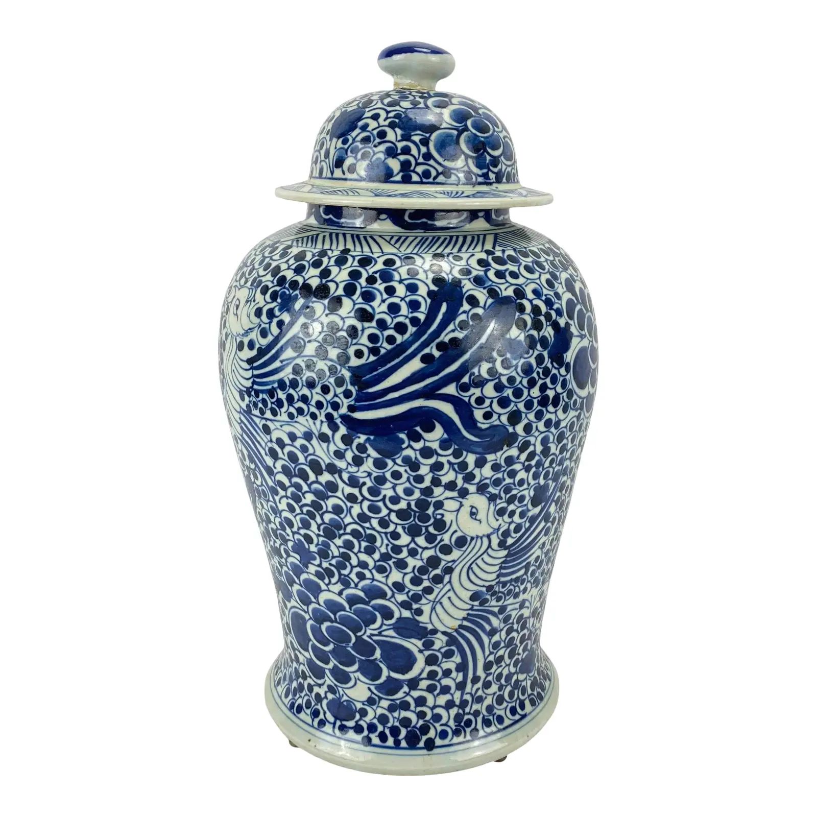 Large Blue and White Ginger Jar W/Lid | Chairish