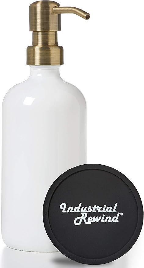 White Glass Soap Dispenser with Antiqued Brass Pump - Imperfect 16oz Glass Jar for Liquid Soap, L... | Amazon (US)
