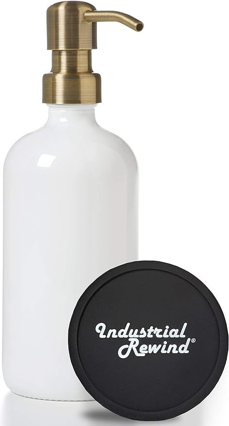 White Glass Soap Dispenser with Antiqued Brass Pump - Imperfect 16oz Glass Jar for Liquid Soap, L... | Amazon (US)