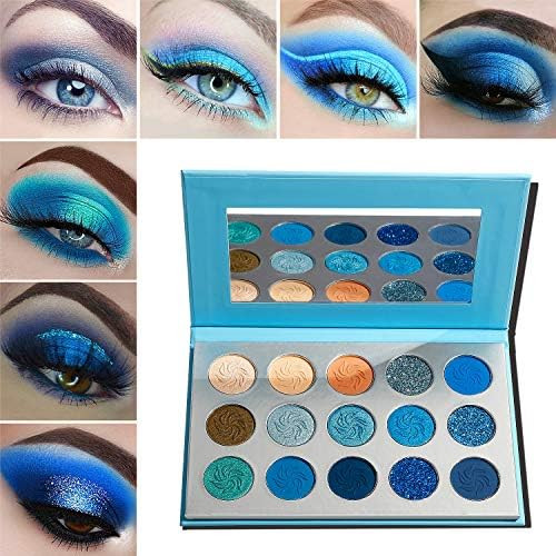 Blue Eyeshadow Palette Makeup,Afflano Pro Matte Glitter Highly Pigmented Waterproof Palette Eyesh... | Amazon (US)