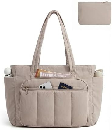 BAGSMART Tote Bag for Women, 2 Set Tote Bag with Zipper, Quilted Nurse Handbags for Work Travel C... | Amazon (US)