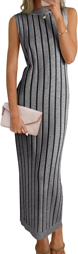 Wenrine Womens Sleeveless Sweater Dress Mock Neck Knit Tank Maxi Dresses | Amazon (US)
