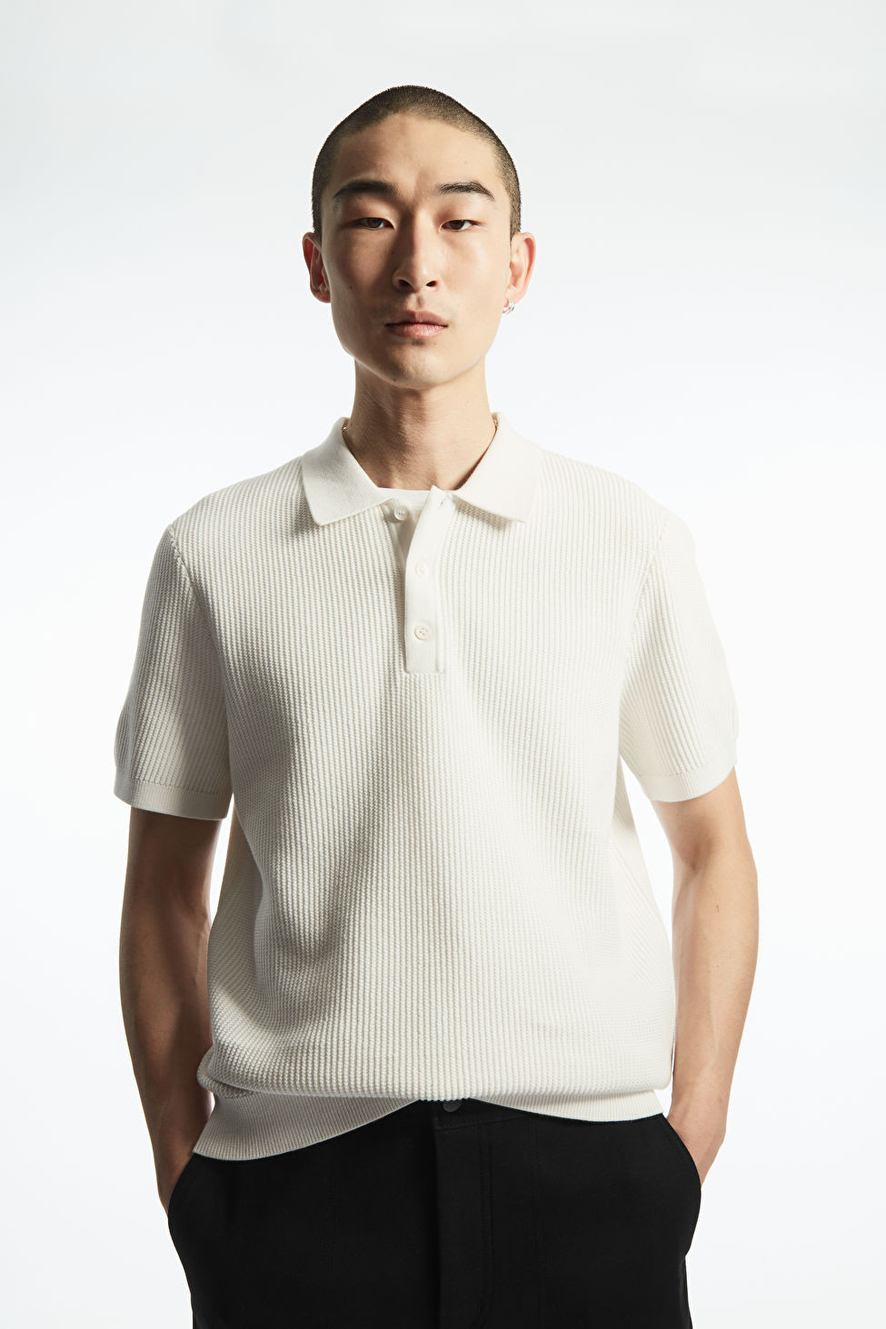 TEXTURED KNITTED POLO SHIRT - OFF-WHITE - COS | COS UK