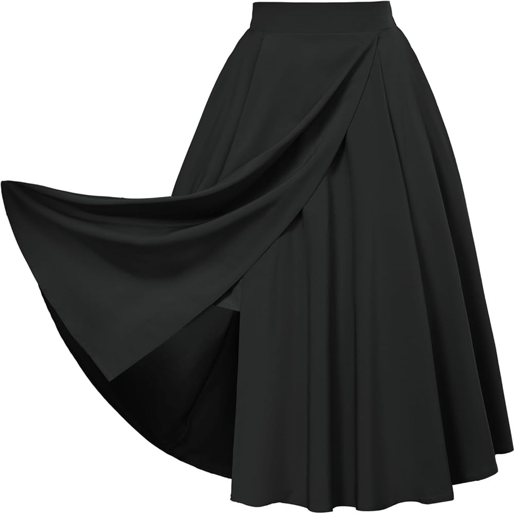 Women's Vintage Skirts with Side Slit High Waisted Midi A-Line Flowy Skirts with Pockets | Amazon (US)