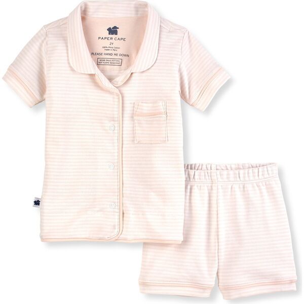 Short Sleeve Classic Pajamas, Pink Stripe - Paper Cape Sleepwear | Maisonette | Maisonette