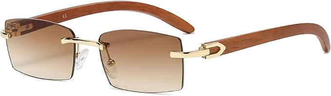 Heptagram Rectangle Fashion Rimless Sunglasses for Women Men Gangster 90s Frameless Shades Retro ... | Amazon (US)