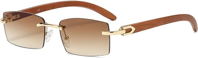 Heptagram Rectangle Fashion Rimless Sunglasses for Women Men Gangster 90s Frameless Shades Retro ... | Amazon (US)