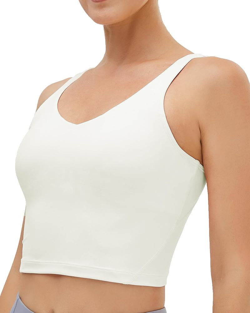Oalka Sports Bra Womens Longline Padded Crop Tank Yoga Bras Workout Fitness Top | Amazon (US)