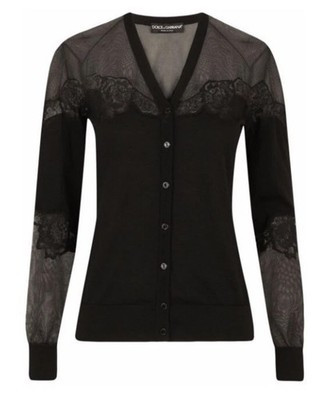 Dolce&Gabbana Black Lace-Trimmed Sheer Cashmere/Silk Cardigan sz 38 NWT | eBay US