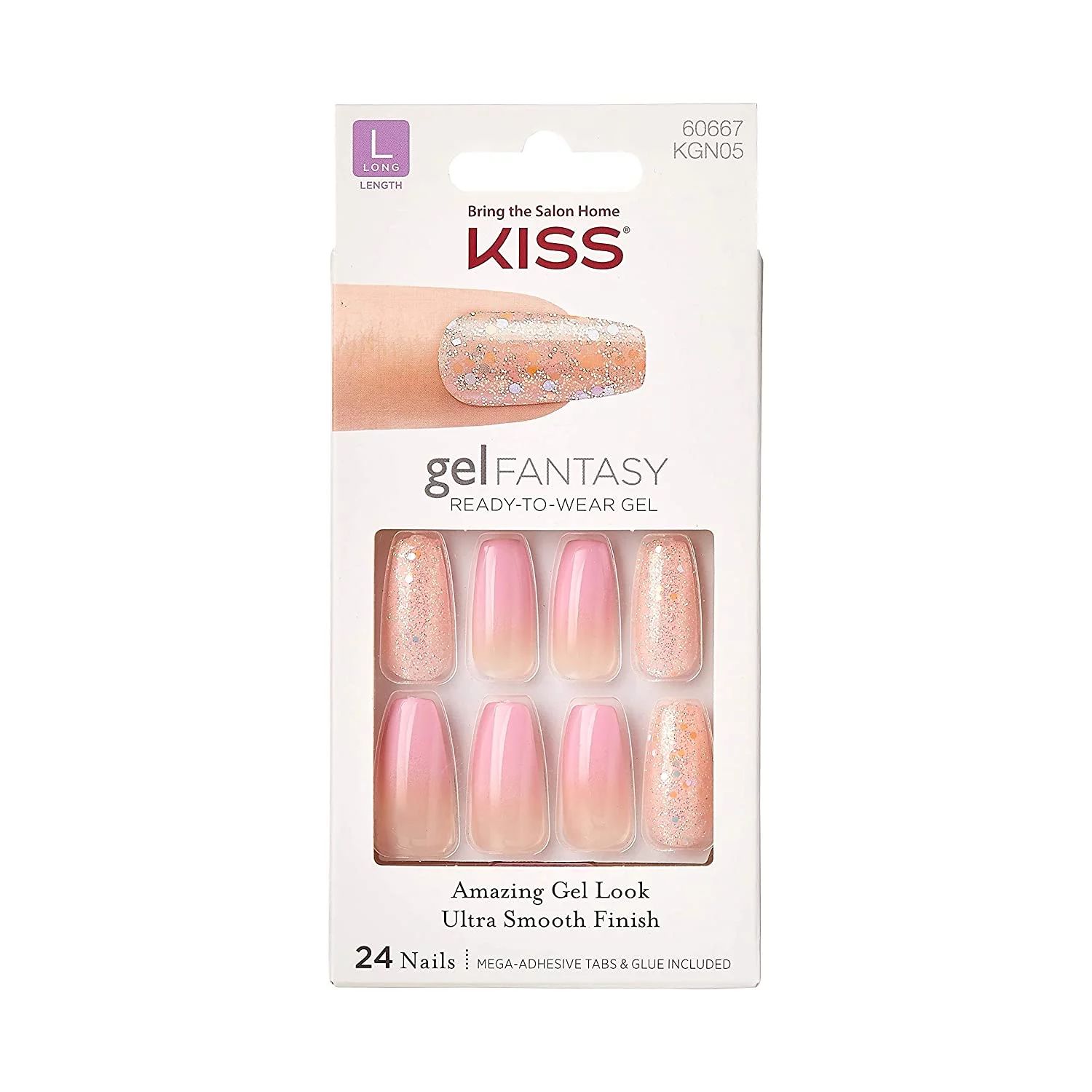 KISS Gel Fantasy Nail Kit, Long Length, Pink, Freshen Up, 24 Pc - Walmart.com | Walmart (US)