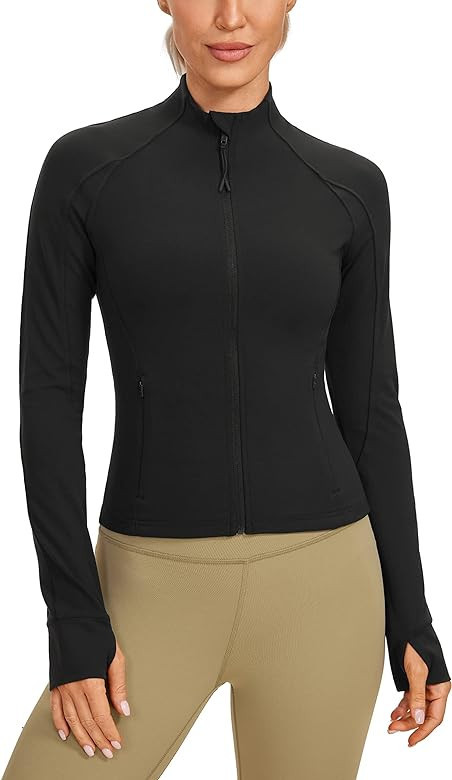 CRZ YOGA Butterluxe Womens Cropped Slim Fit Workout Jackets - Weightless Track Athletic Full Zip ... | Amazon (US)