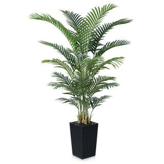 6 ft. Artificial Areca Palm Plant Indoor/Outdoor, Faux Palm Plants in Black Planter for Home Offi... | The Home Depot