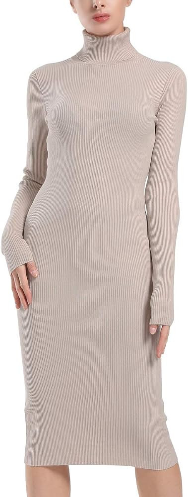Women's Turtleneck Ribbed Knit Long Sleeve Slim Fit Sweater Dress | Amazon (US)
