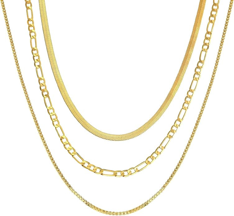 CHESKY 14K Gold/Silver Plated Snake Chain Necklace Herringbone Necklace Gold Choker Necklaces for... | Amazon (US)