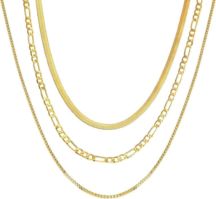 CHESKY 14K Gold/Silver Plated Snake Chain Necklace Herringbone Necklace Gold Choker Necklaces for... | Amazon (US)