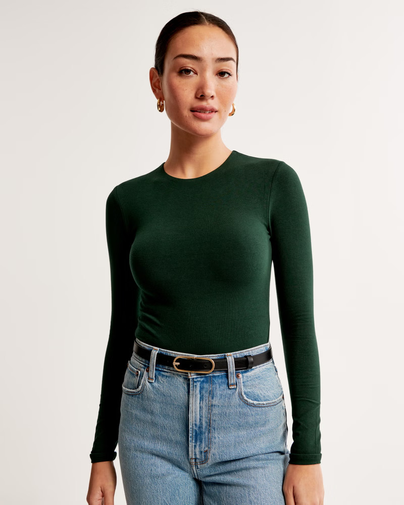 Long-Sleeve Cotton Seamless Fabric Crew Bodysuit | Abercrombie & Fitch (US)