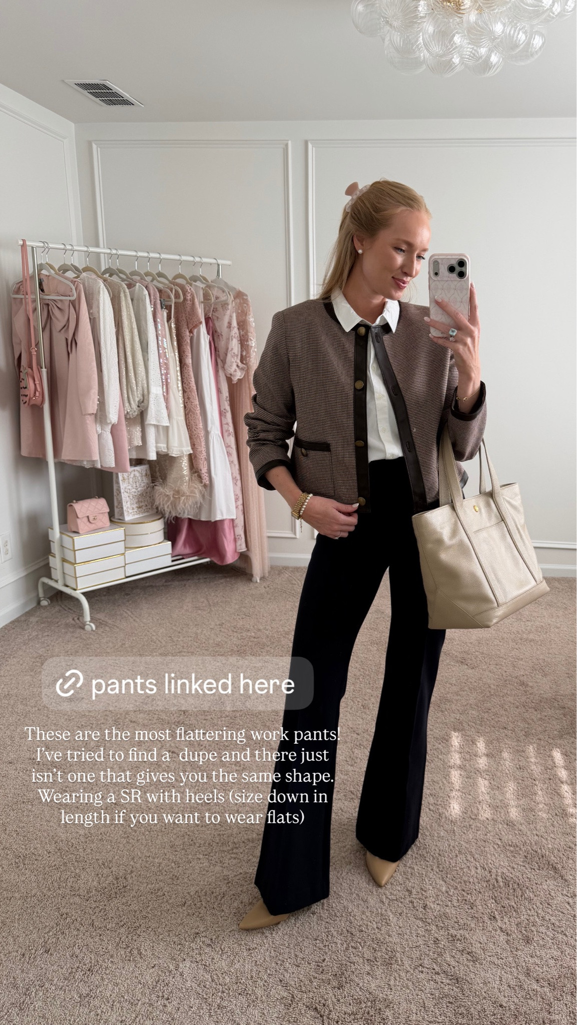 My favorite work pants going on 6 years!! I’ve tried to find a look for less but nothing will give you the same shape and quality. Use code AMANDAJOHNXSPANX for 15% off your first purchase. I’m wearing a small regular and I’m 5’5’’ for height reference. This style runs longer and are meant to be worn with a heel 

Fall work outfit // fall workwear // corporate work outfit // flattering work pants // spanx promo code