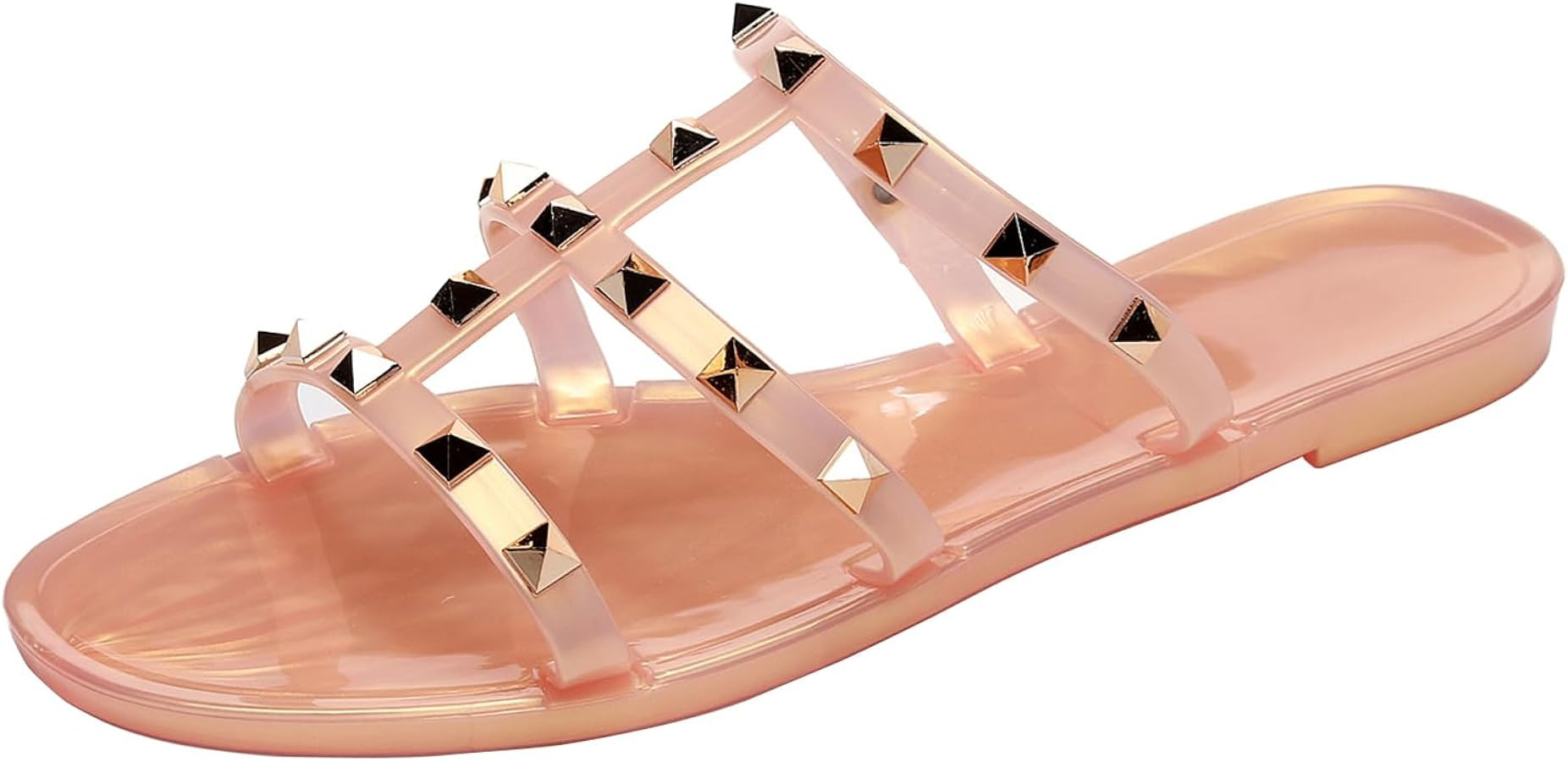 Women Flats Sandals, Studded Jelly Shoes Size 9 Red Dressy Summer Beach Rivets Strappy Jellies Sl... | Amazon (US)