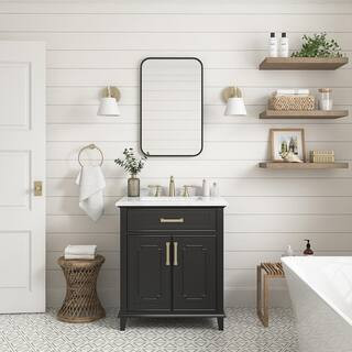 Home Decorators Collection Bonica 30 in. W x 22 in. D x 34 in. H Single Sink Bath Vanity in Espresso with Carrara Marble Top, Brown | The Home Depot
