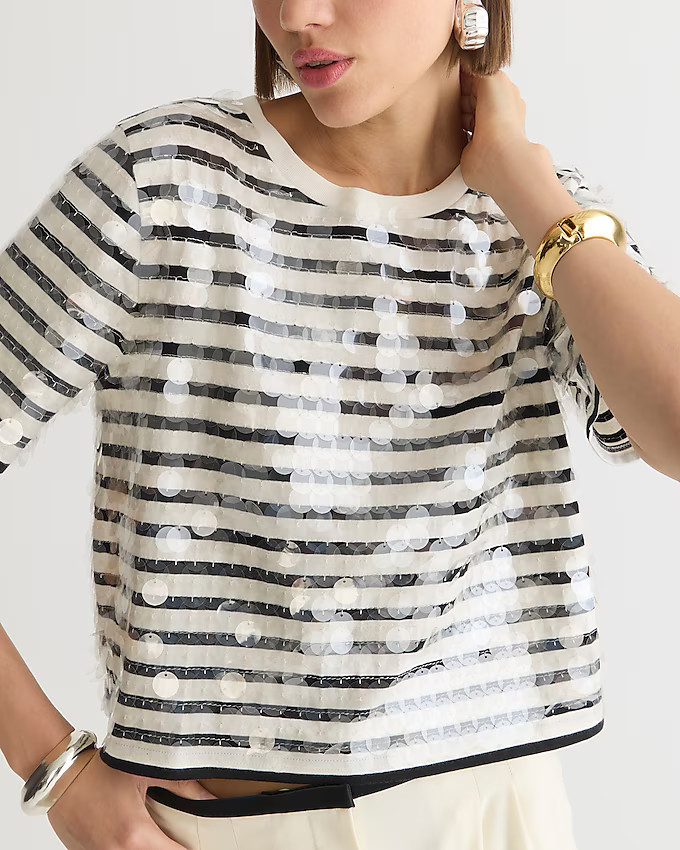 Broken-in jersey striped T-shirt with sequins | J. Crew US