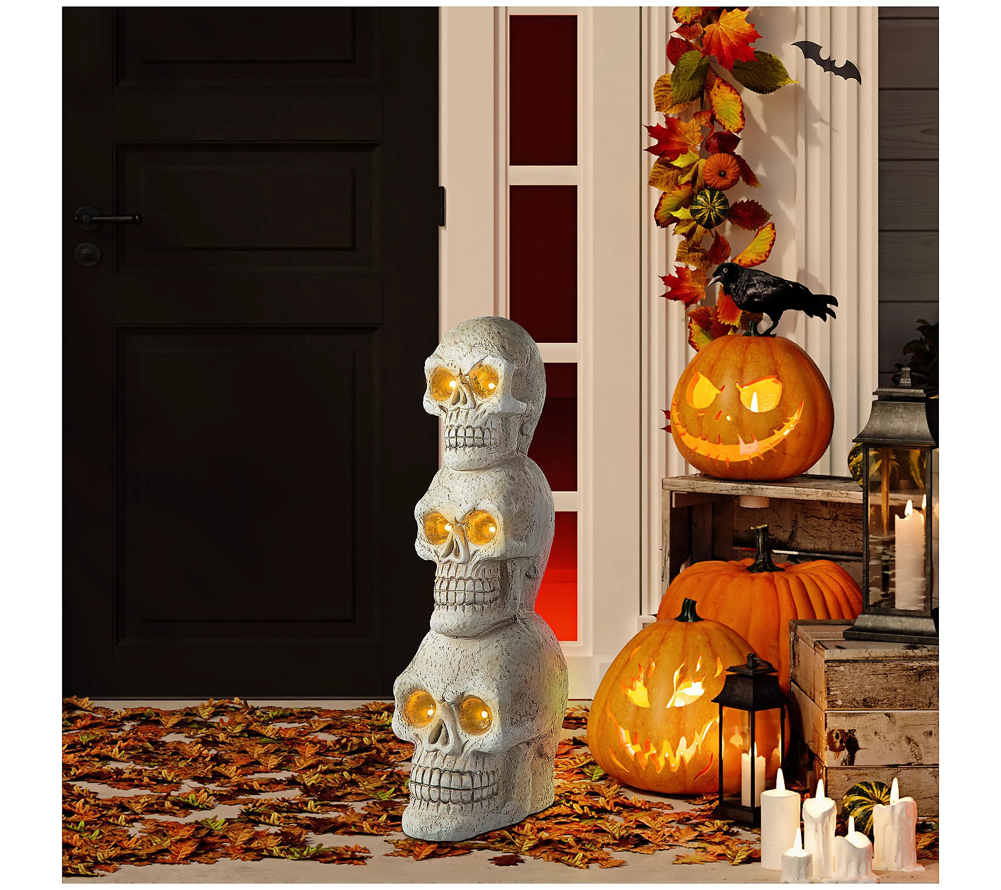 Glitzhome 25.50""H Ligted Halloween Skull Porch ecor W Timer | QVC