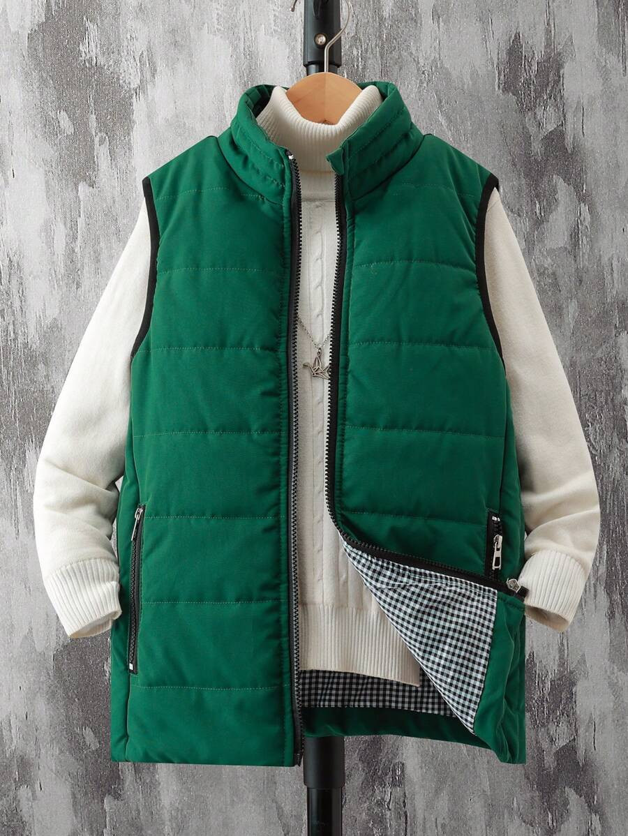 SHEIN Tween Boy 1pc Zipper Front Vest Puffer Sleeveless Coat For Winter | SHEIN