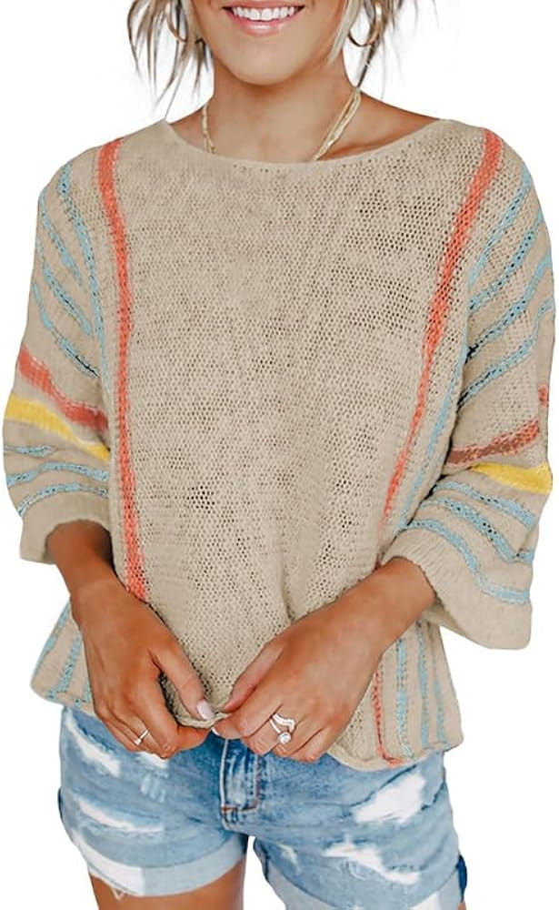 Dokotoo Womens 2024 Cute Spring Summer Color Block Striped Lightweight Comfy Cable Knit Beach Boh... | Amazon (US)