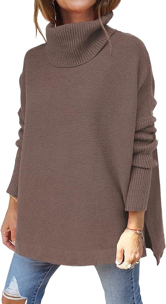 LILLUSORY Women's Turtleneck Oversized Sweaters 2024 Fall Long Batwing Sleeve Spilt Hem Tunic Pul... | Amazon (US)