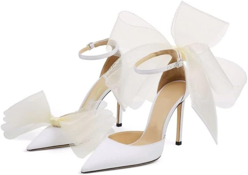 keleimusi Womens Wedding Pumps with Asymmetric Grosgrain Mesh Fascinator Bows Ankle Strap Dress S... | Amazon (US)