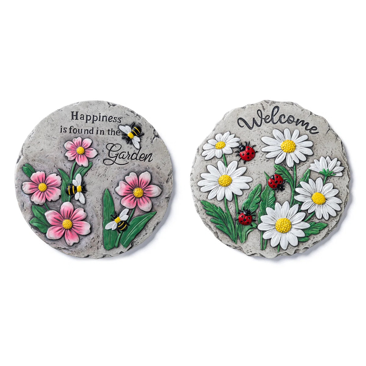 Garden Cement Floral Textured Stepping Stone Set (Set of 2) | Wayfair North America