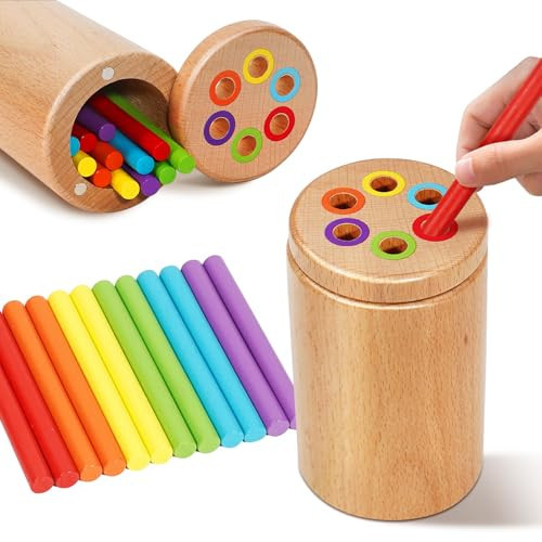 Montessori Toys for 1-3 Year Old, Travel Toys for Toddlers Wooden Color Sorting Stacking Toy for 18+ Month Old Boys Girls Learning Gift for 2-4 Year Old Kids Christmas Birthday Stocking Stuffers | Amazon (US)