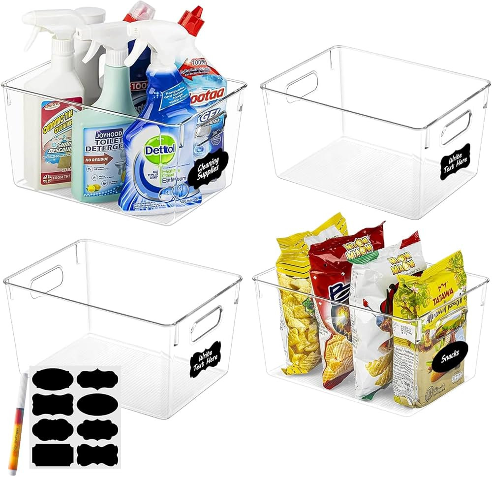 Clear Plastic Storage Bins with Labels & Marker for Pantry Organization and Storage or Kitchen Or... | Amazon (US)