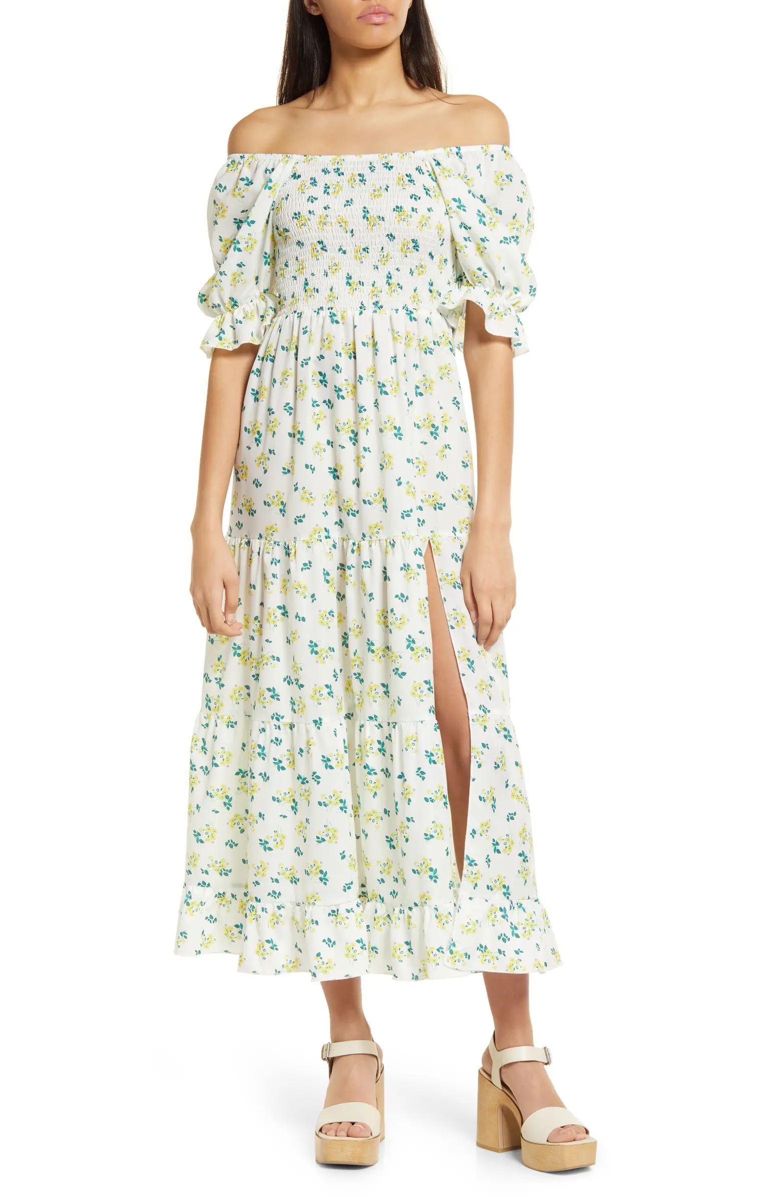 Area Stars Floral Print Smocked Short Sleeve Dress | Nordstrom | Nordstrom