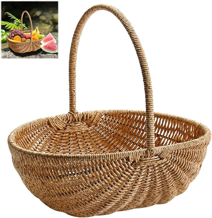 Generic Rattan Basket with Handle Multipurpose Woven Basket Decoration Large Woven Harvest Basket... | Amazon (US)