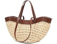Straw Tote Bag for Women, Woven Summer Beach Bag with Leather Trim & Double Straps, Handmade Mesh... | Amazon (US)
