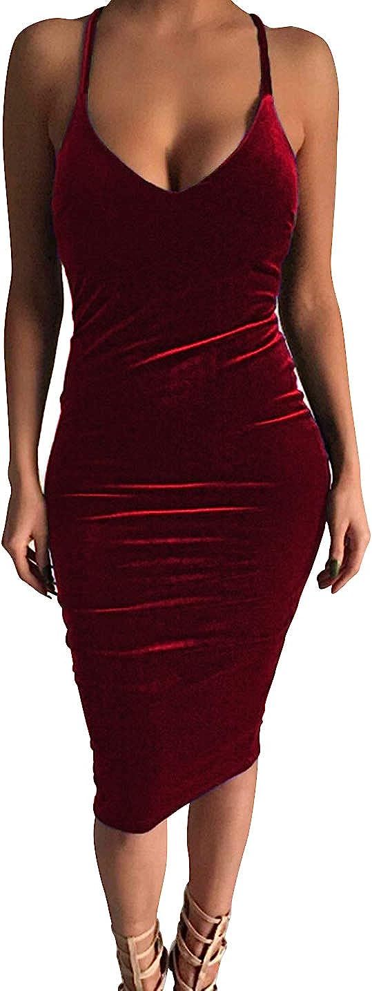 Carprinass Women's Sleeveless Bodycon Midi Dress Velvet Club Bandage Dress | Amazon (US)