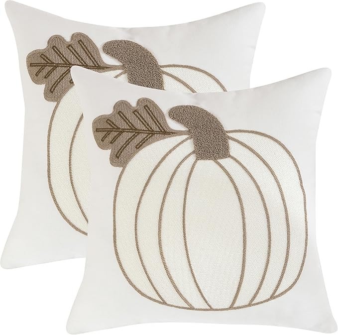 Tosleo Fall Pillow Covers 18X18 Set of 2 White Pumpkin Embroidered Throw Pillow Cases Halloween T... | Amazon (US)