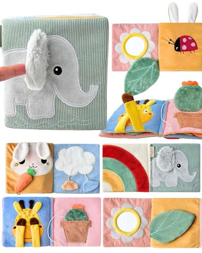 Cute Soft Baby Book with Mirror, Activities, Touch and Feel & Crinkle Pages - Interactive Sensory Cloth Toy for Babies 0-6, 6-12 & 12-18 Months - Adorable Animal Themes for Early Development | Amazon (US)