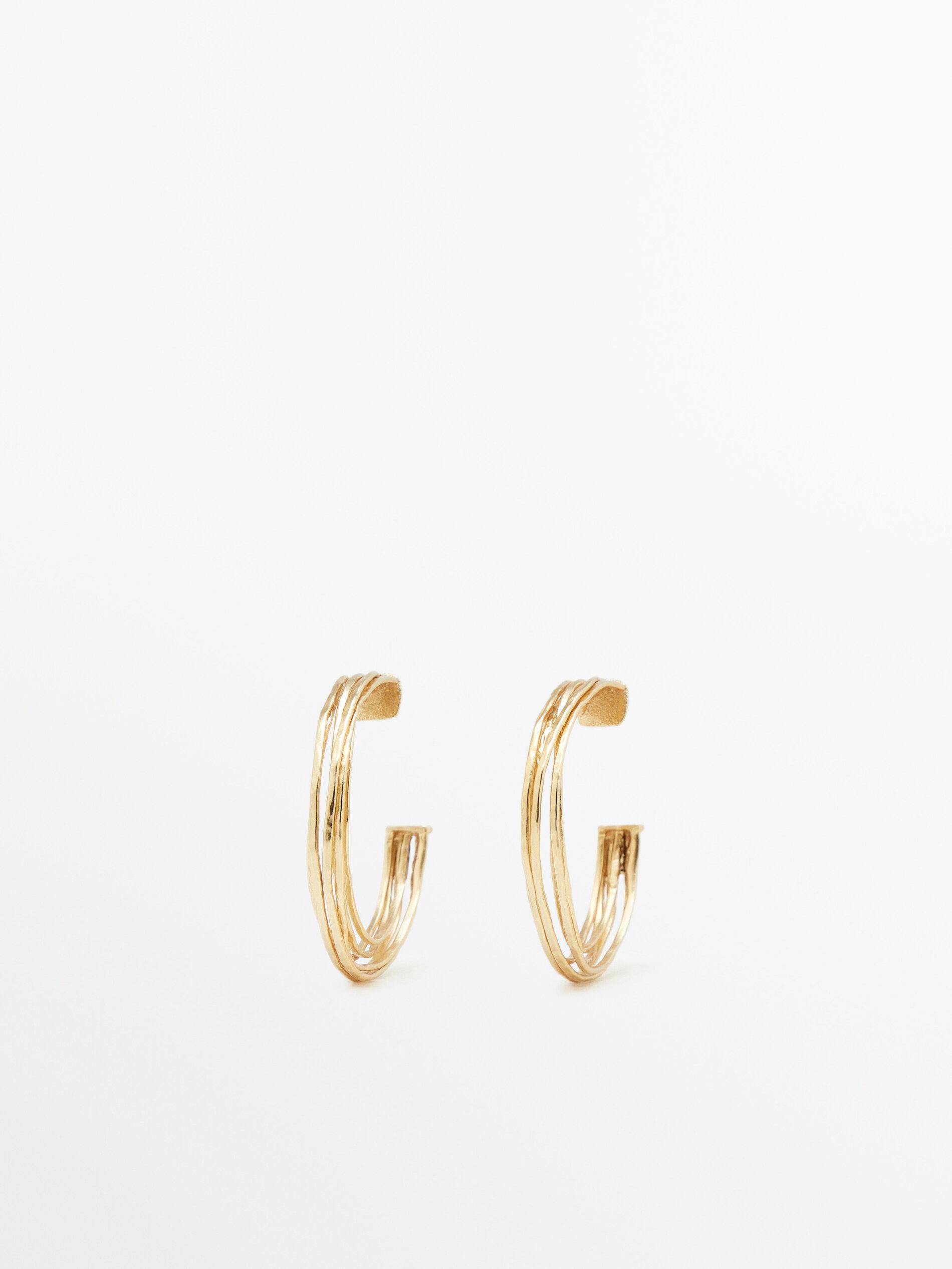 Gold-plated textured multi-hoop earrings | Massimo Dutti US