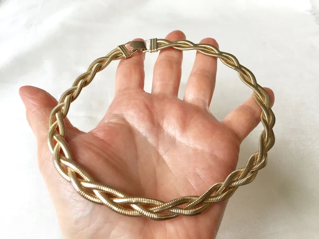 Vintage 80s Braided Pale Gold Tone Triple Snake Chain - Etsy | Etsy (US)