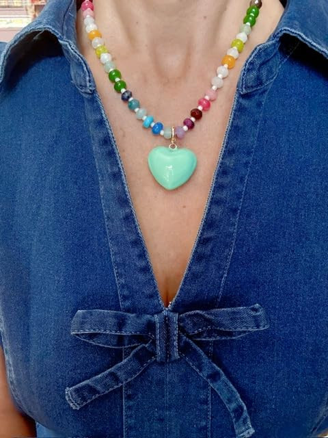 KissYan Beaded Necklaces for Women, Colorful Boho Bead Choker With Bubble Puffy Heart, Natural St... | Amazon (US)