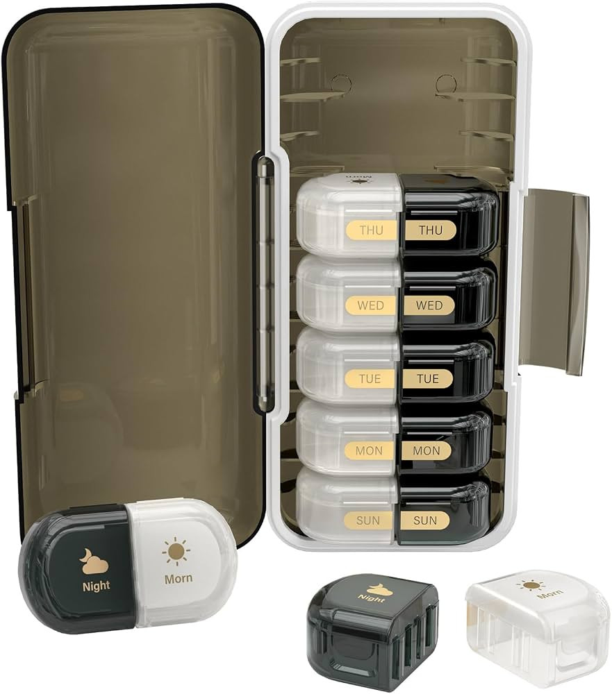 Weekly Pill Organizer 2 Times a Day, Moisture-Proof, Detachable Compartments, AM PM Pill Box 2X 7... | Amazon (US)