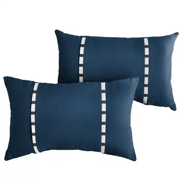 Roah Navy with Blue Stripes Indoor/Outdoor Lumbar Pillows (Set of 2) by Havenside Home - 12 in x ... | Bed Bath & Beyond